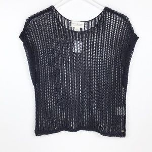 Dolman Sheer Crop Crochet Black Sweater